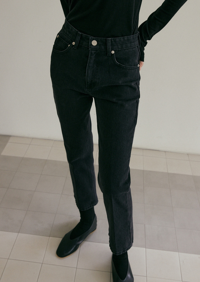 cropped boot-cut black denim pants