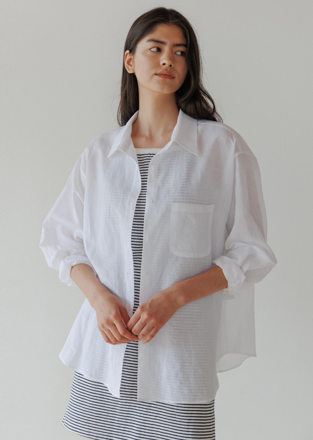 [10%] linen bamboo blended wrap shirt-white