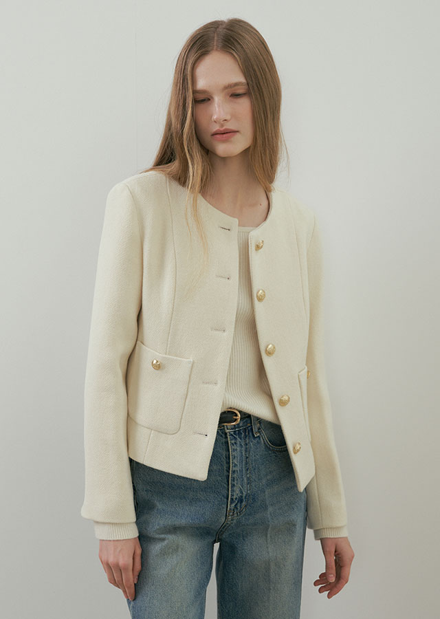 gold button tweed jacket-ivory