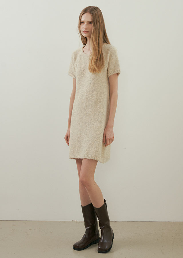 alpaca knit mini dress-beige