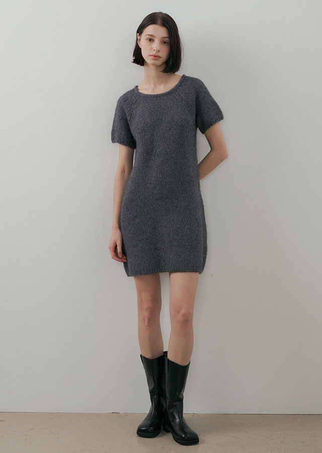 alpaca knit mini dress-charcoal