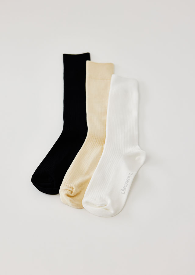 [선물포장] 1+1 combed yarn ribbed long socks (3color)