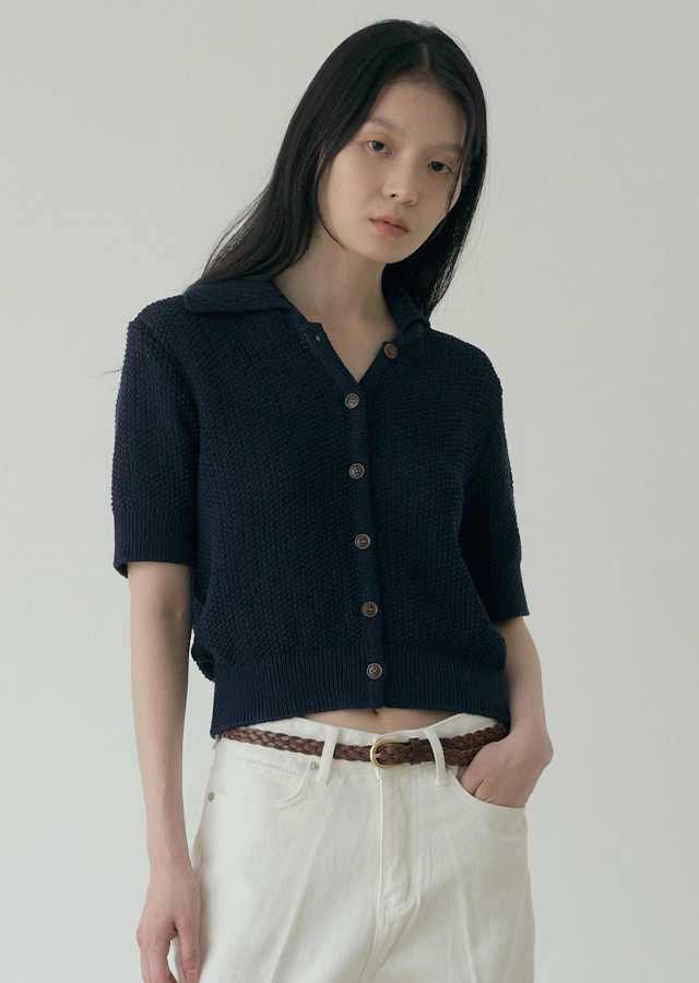 open collar cotton knit-navy