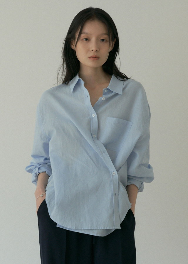 [10%] linen bamboo blended wrap shirt-sky blue (6월 20일 이후 예약배송)