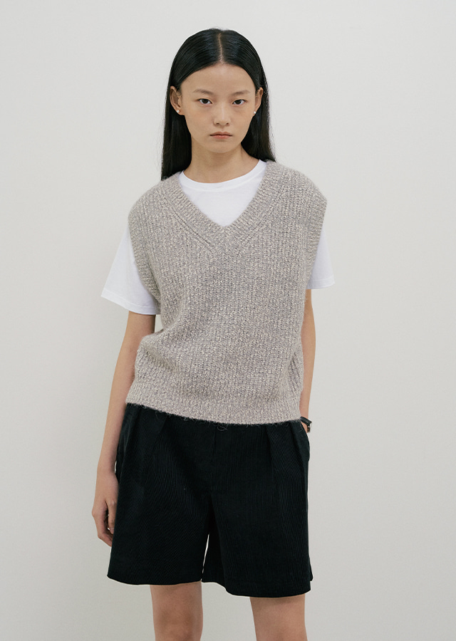 mix knit vest-gray