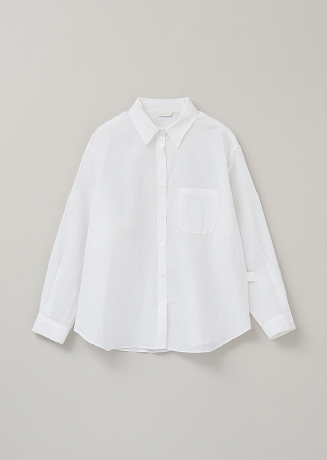 [10%] linen bamboo blended wrap shirt-white