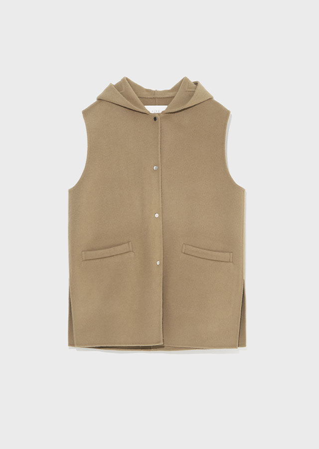 cashmere blended hood vest-camel