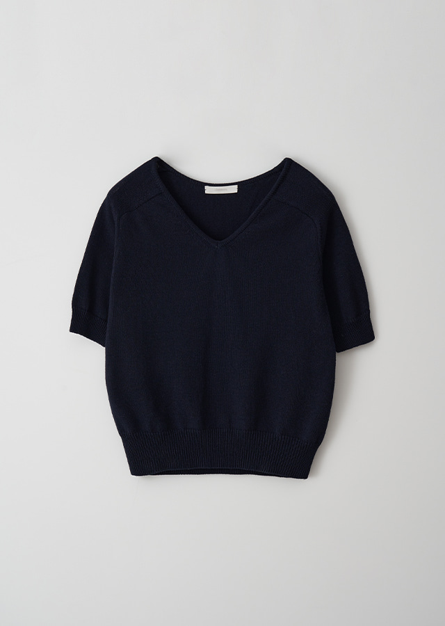 V-neck cotton knit-navy