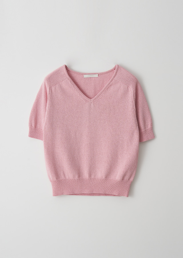 V-neck cotton knit-pink