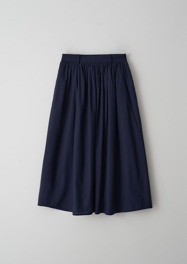 rayon blended shirring skirt-navy