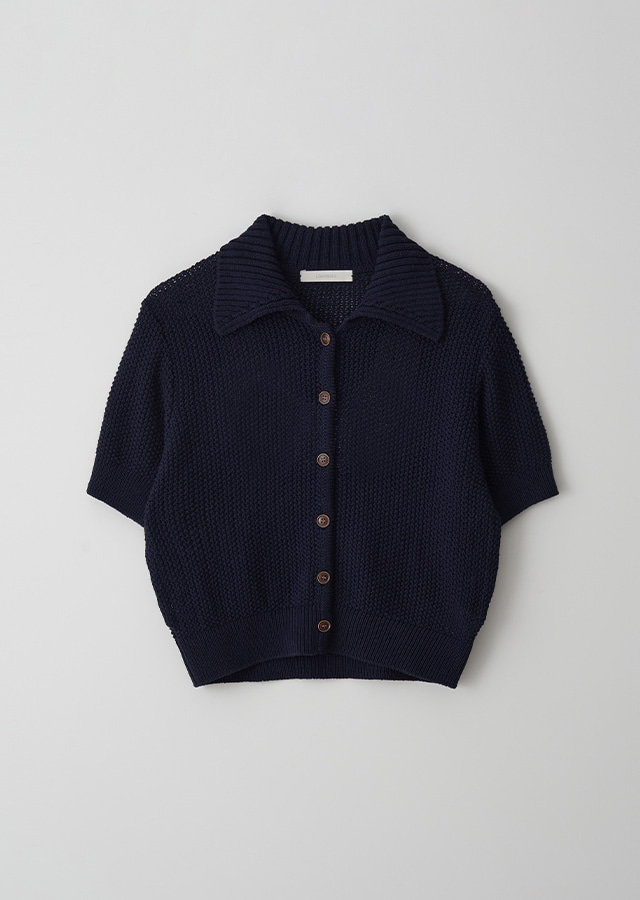 open collar cotton knit-navy