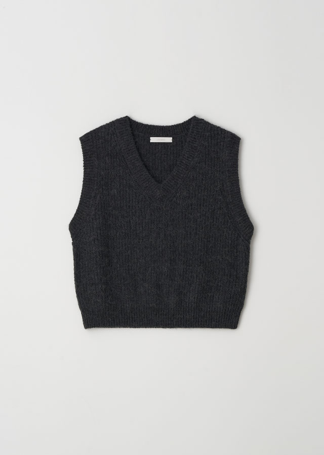 mix knit vest-charcoal