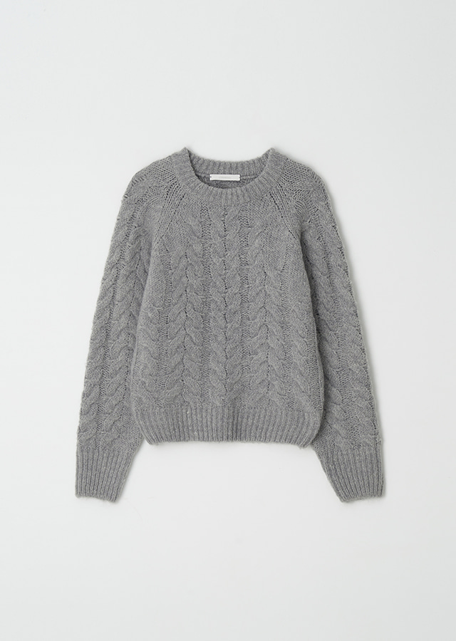 cable round knit top-gray