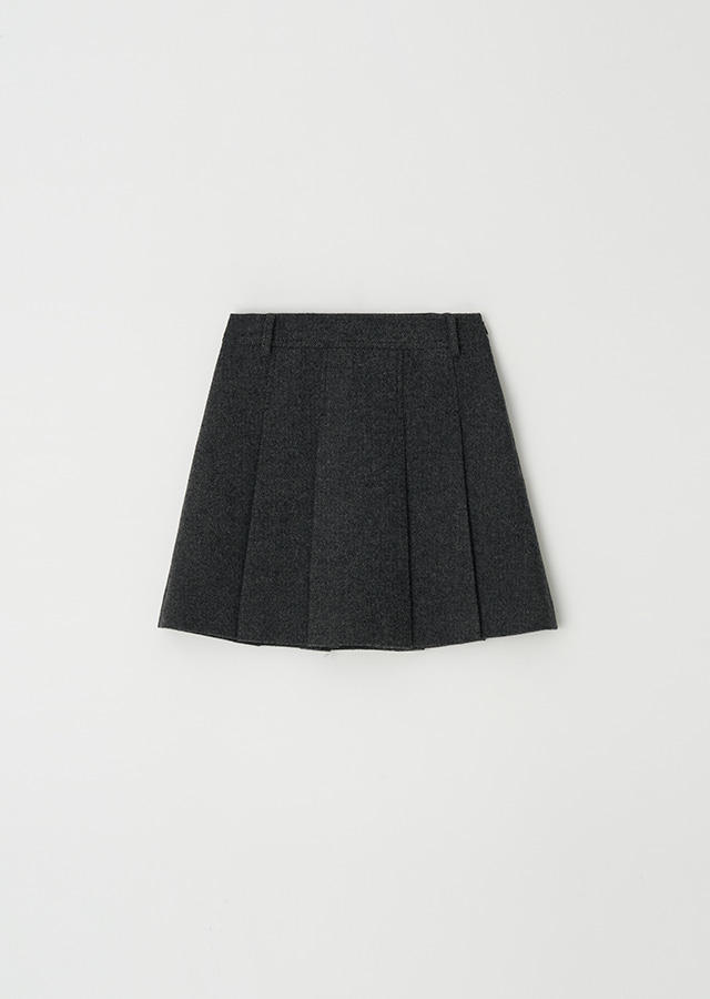wool pleated short skirt-black
