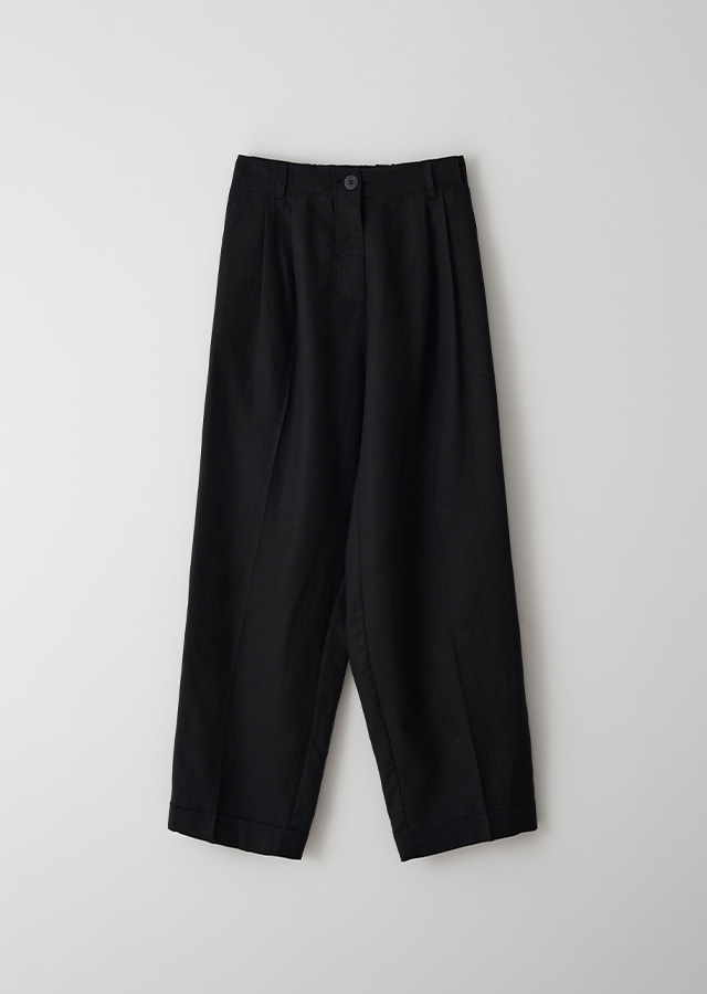 [20%] linen blended pintuck pants-black