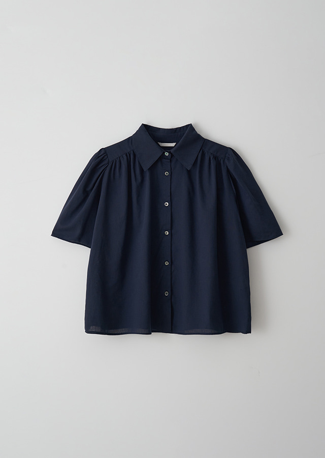 tencel shirring blouse-navy